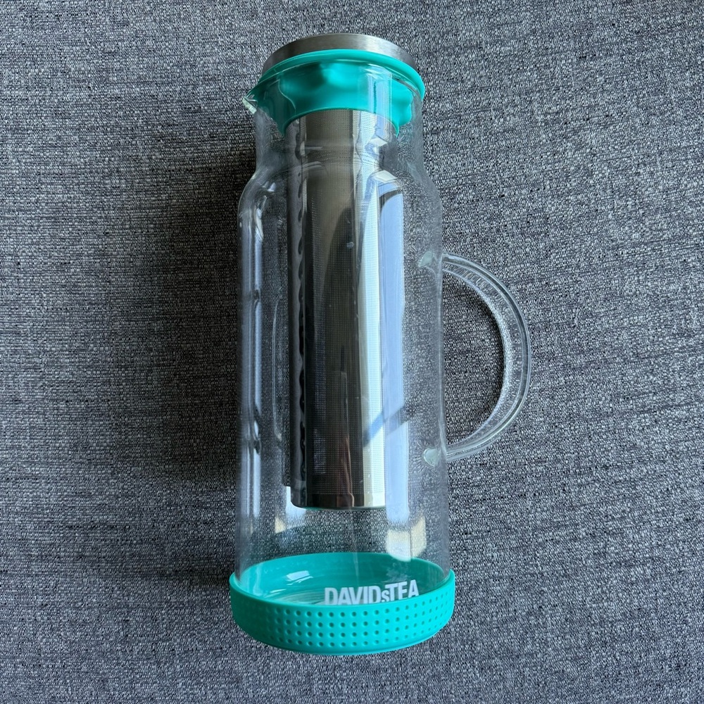 DAVIDโS TEA Teal Glass Pitcher